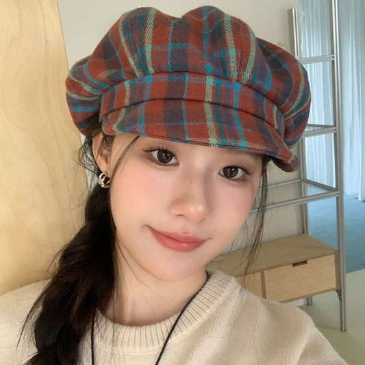 Plaid Clouds Beret Women